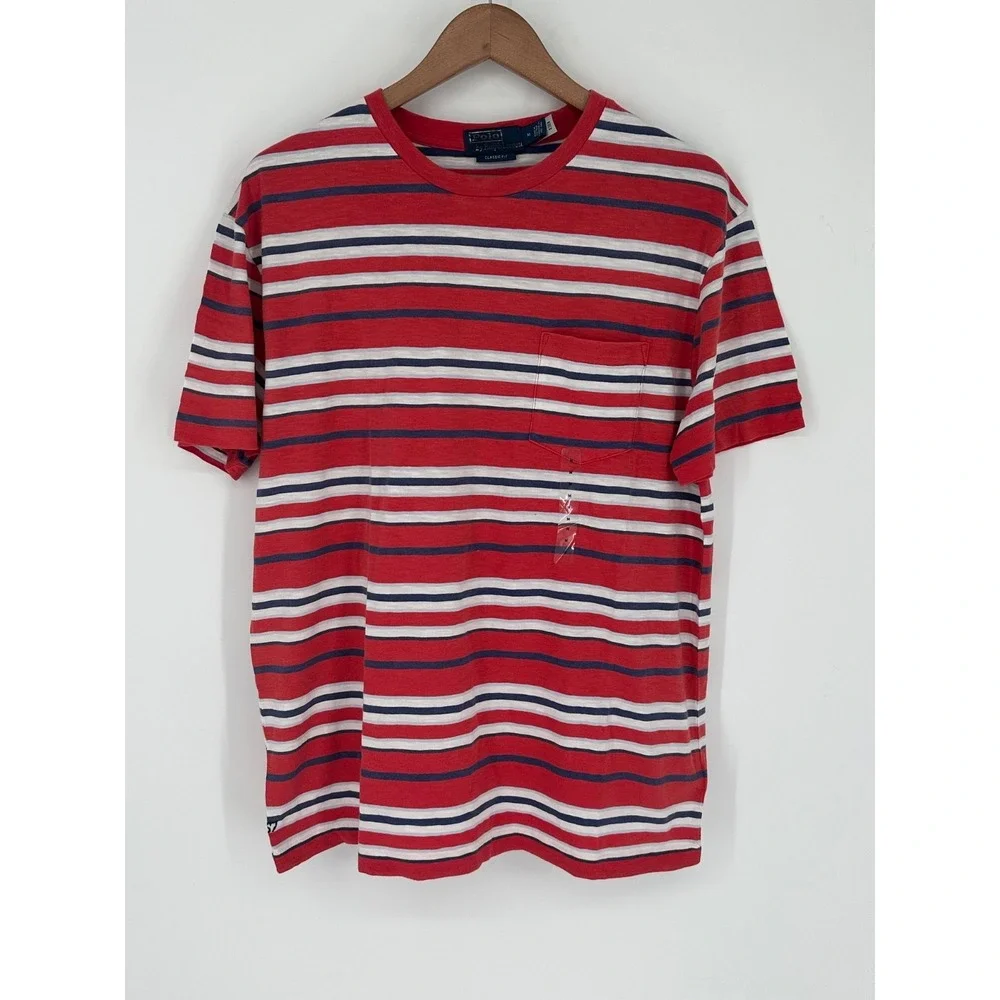 NEW Polo Ralph Lauren Short Sleeve Tee T-Shirt Sm Classic Fit Red Stripe $75 Y5